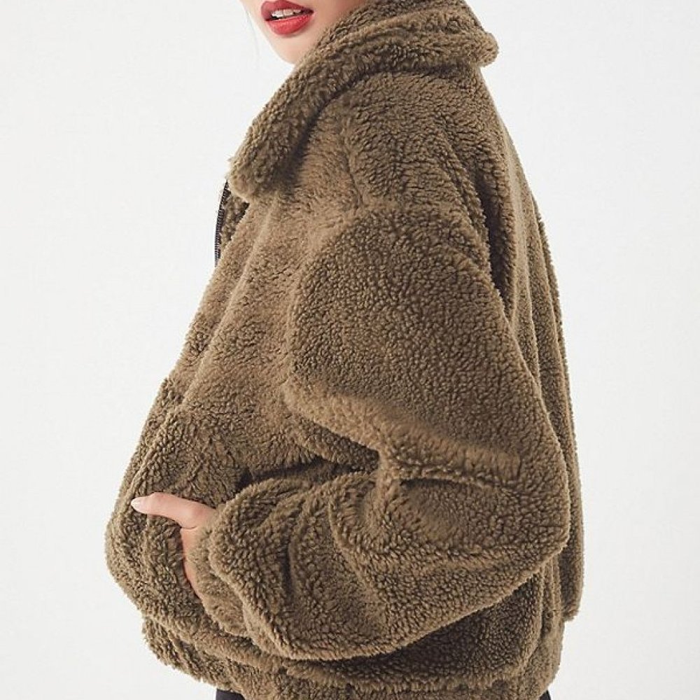 Urban Outfitters Olive Green Teddy Jacket